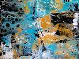 Acrylic pouring, peinture abstraite bleu turquoise et or